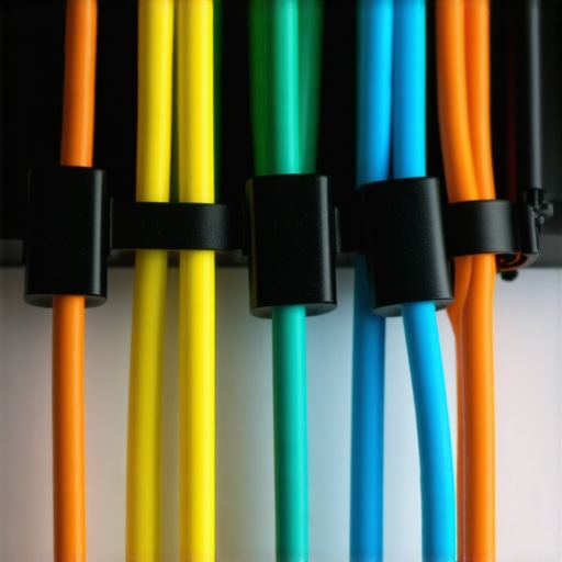Close-up of binder clips holding coiled cables in a tidy creator workspace.