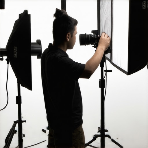 Person adjusting a softbox light to achieve ideal studio lighting