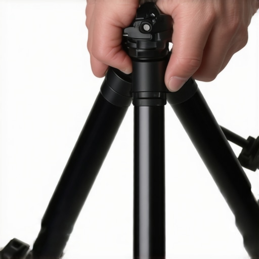 Person tightening tripod locks to ensure stability for video shoot.
