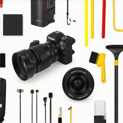 Creator cleaning camera lens and checking studio gear in a professional setup.