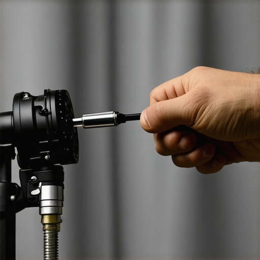 Person tightening a microphone boom arm with a screwdriver