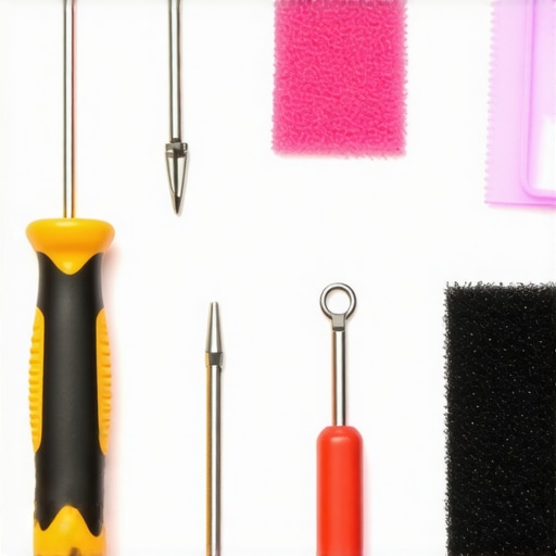A set of essential maintenance tools for content creators neatly arranged on a workspace