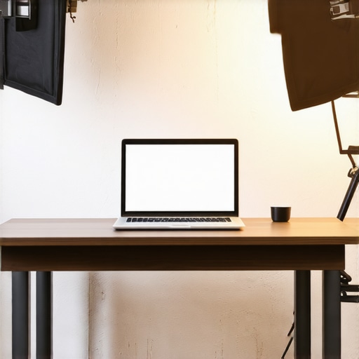 Creator studio showing desk placement and textured background lighting