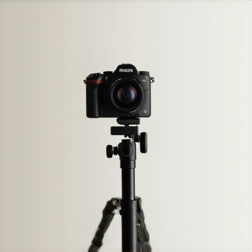 A camera with a flip-out screen being cooled by a small external USB fan to prevent overheating.