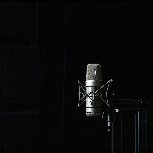 Home studio with acoustic panels and professional microphone setup for high quality audio.