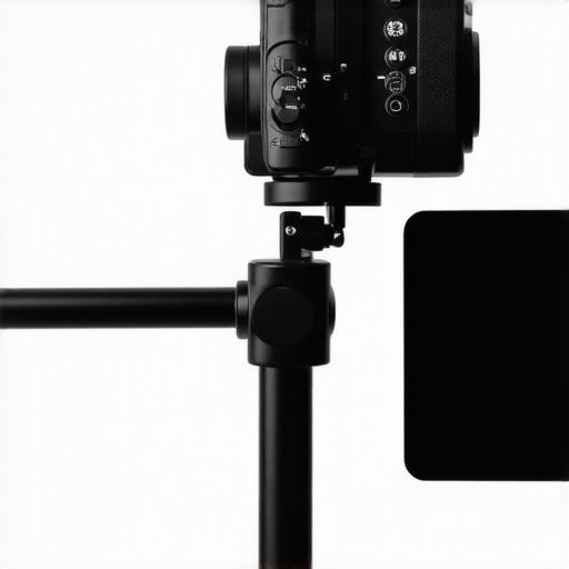 Close-up of a top-down camera rig with a mirror for monitoring and diffused lighting.