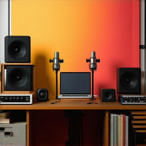 Professional creator studio showing depth with paper backdrop and acoustic treatment.