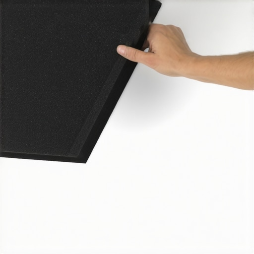 A creator mounting acoustic foam using the 30-second pressure technique for a secure hold.