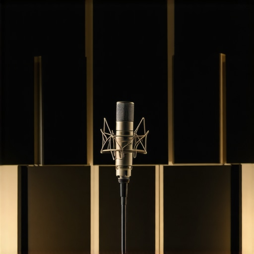 Balanced Home Studio Setup with Acoustic Treatment A well-organized home creator studio showing acoustic panels and proper lighting placement.