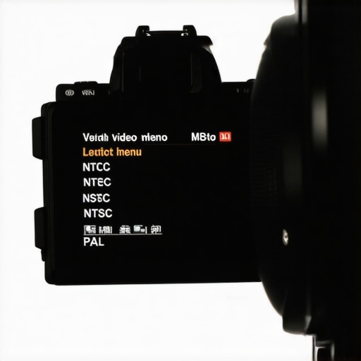A camera screen displaying NTSC and PAL region settings to prevent video flicker.