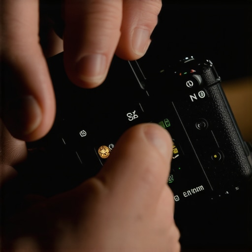 A close-up shot of hands using a flashlight to find dust on a camera sensor.