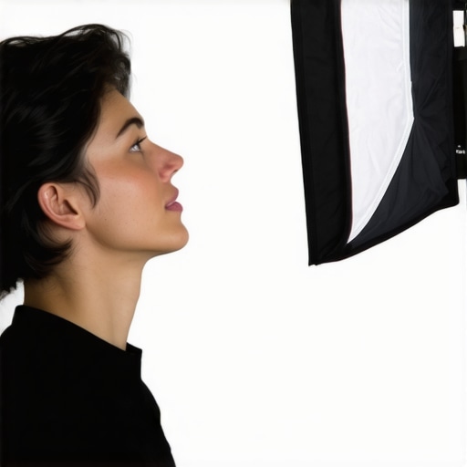 A home studio setup using a single softbox to create depth with shadows.