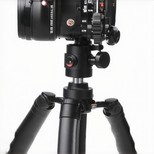 A camera on a tripod showing quick release links and cable management for silent audio recording.