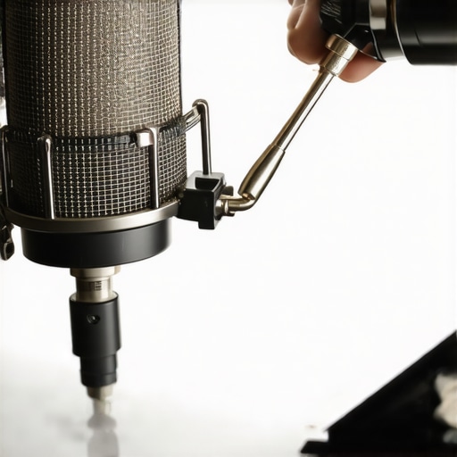 Close-up of cleaning a microphone mesh to improve audio clarity.