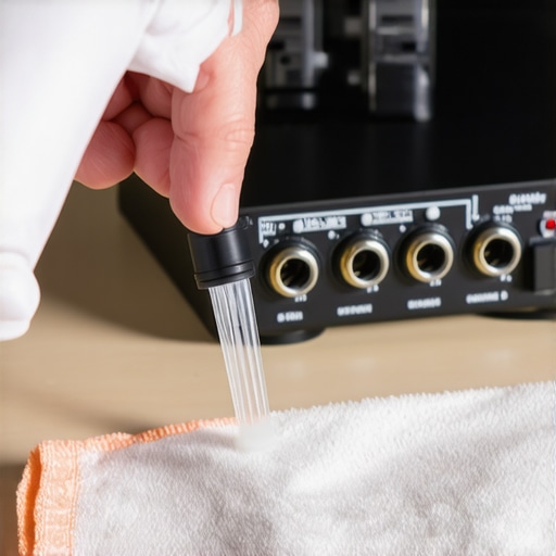 Macro shot of cleaning electronic contacts on an audio interface