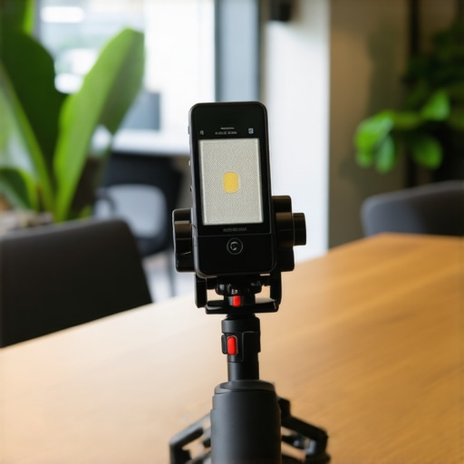 Professional mobile interview gear setup with microphone and light