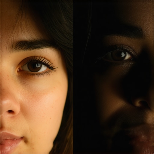 A comparison showing why three-point lighting is often too flat compared to cinematic side lighting.
