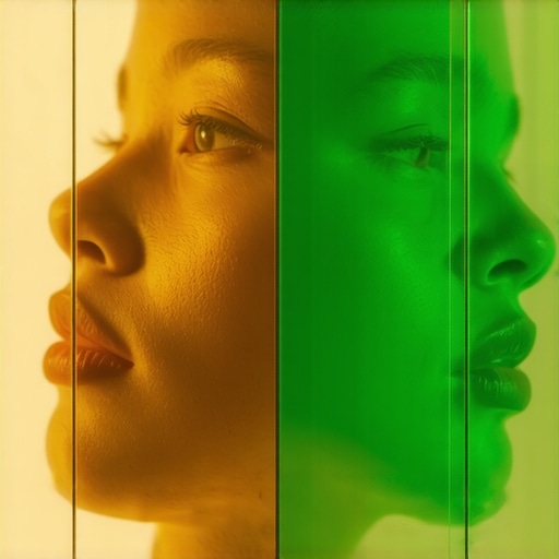 Comparison of low-iron and standard mirrors showing the green tint difference in a studio.