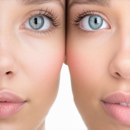 A visual demonstration showing how 45-degree lighting creates depth on a creator's face compared to flat lighting.