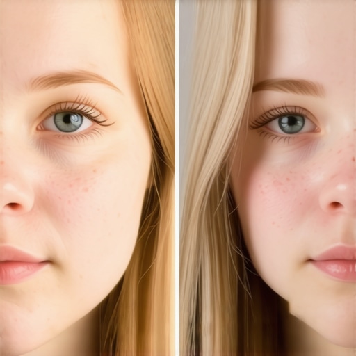 Side-by-side view showing the difference between flat ring lighting and professional dimensional studio lighting.