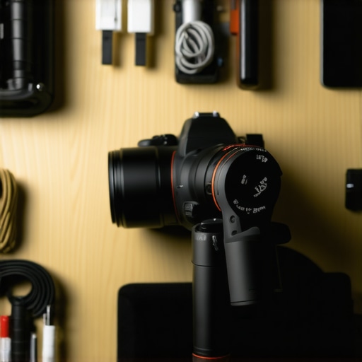 A person using a rocket blower to clean a mirrorless camera lens to maintain optical quality.