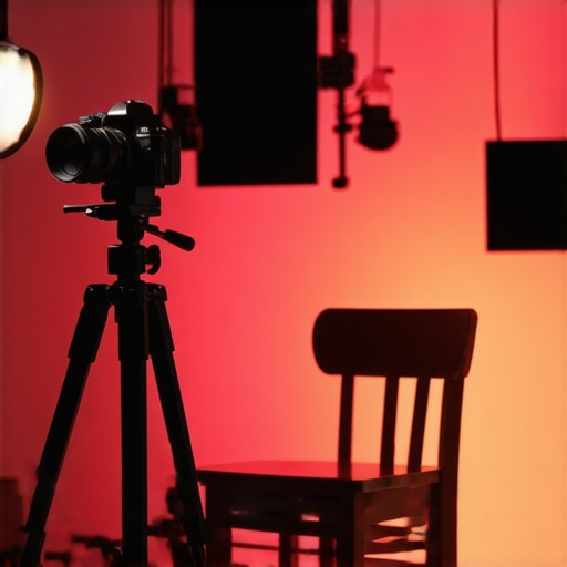 Correct Camera Distance and Microphone Placement Setup A professional video creator setup showing the ideal physical distance between the camera tripod and the presenter chair with a separate boom microphone.