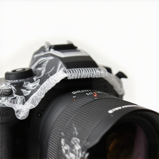 Using a shower cap to protect a camera lens from dust
