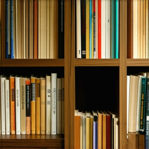 Wooden bookshelf with unevenly placed books for acoustic diffusion.