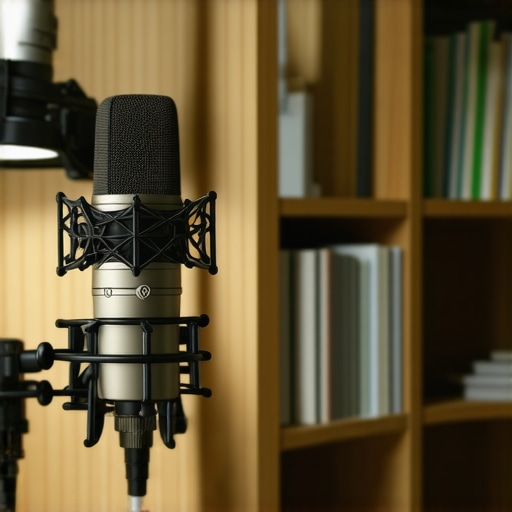 A visual demonstration of using bookshelves and baffles to improve microphone sound quality.