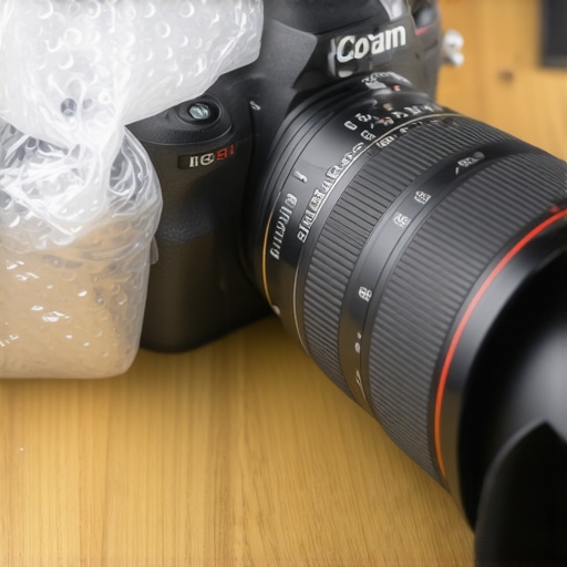 A camera lens being protected with DIY bubble wrap packaging.