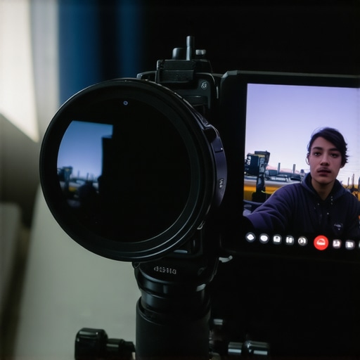 Small mirror attached to a tripod reflecting the camera screen for solo creators.