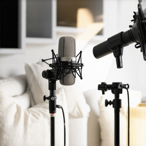 A home studio setup in a closet using pillows and blankets for sound absorption.