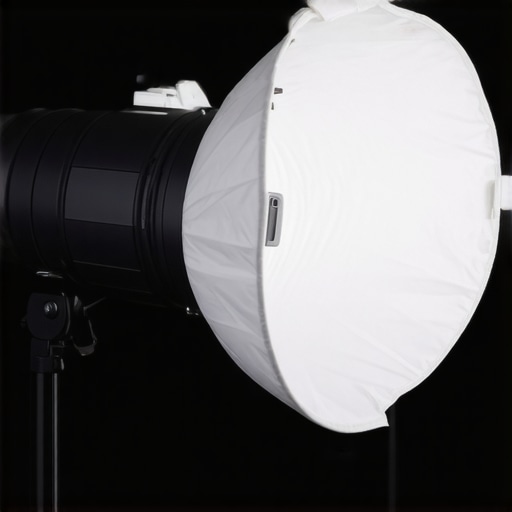 A camera flash with a coffee filter attached to soften the light for photography.