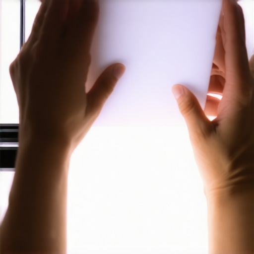 A creator using wax paper to soften a harsh LED light panel at a desk setup.