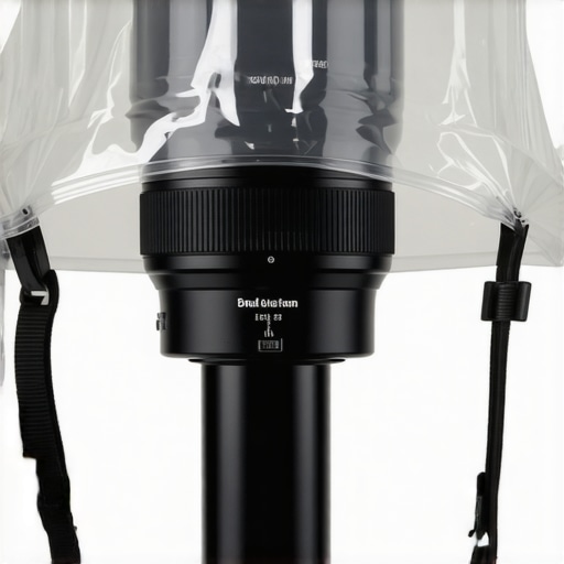 A camera lens protected by a shower cap to prevent dust accumulation in a creator studio.