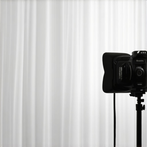 A frosted shower curtain used as a light diffuser in a home studio.