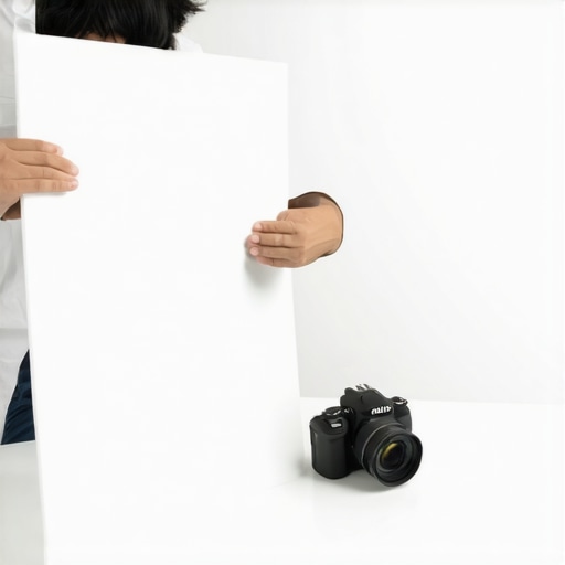 A person setting up white foam boards as reflectors in a home studio for better lighting.
