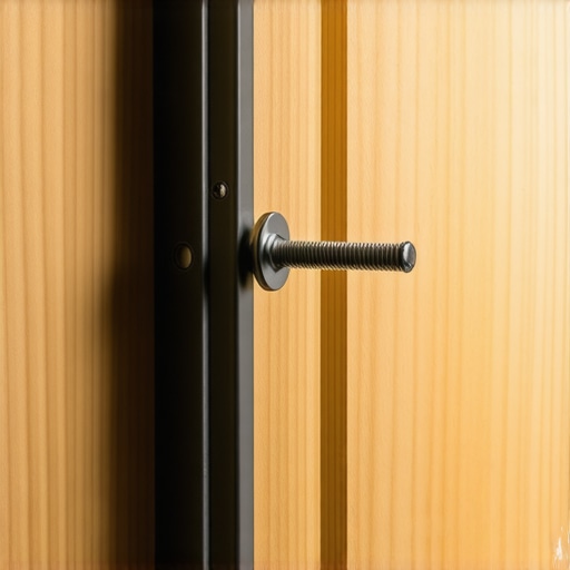 A close-up of a steel wall bracket used as a DIY camera mount showing the bolt hardware.