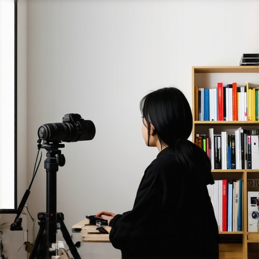 A diagram-style photo showing the physical distance between a content creator and their background to achieve blurry bokeh.