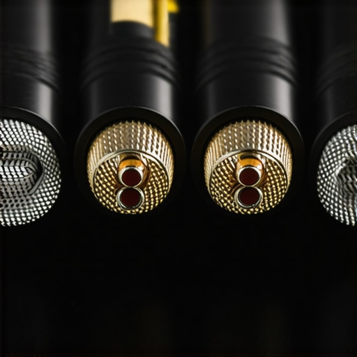 A macro view of a braided XLR cable shield to prevent audio interference