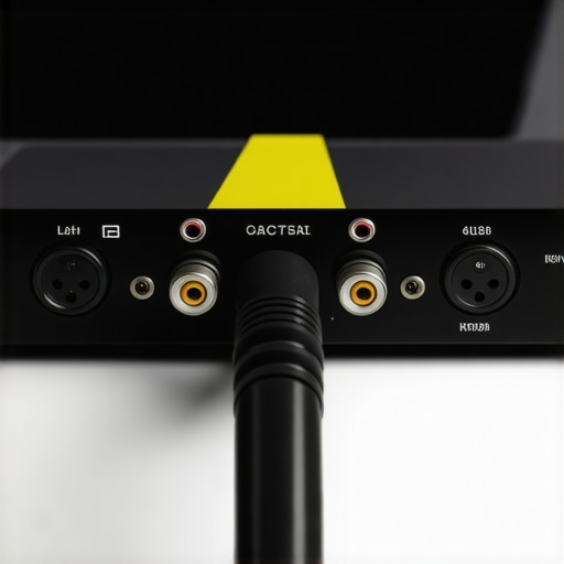 Close up of a labeled XLR cable plugged into an audio interface for professional creator setup.