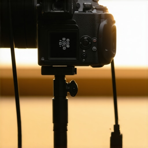 Mirrorless camera with dummy battery and open door to prevent overheating during long content creation sessions.