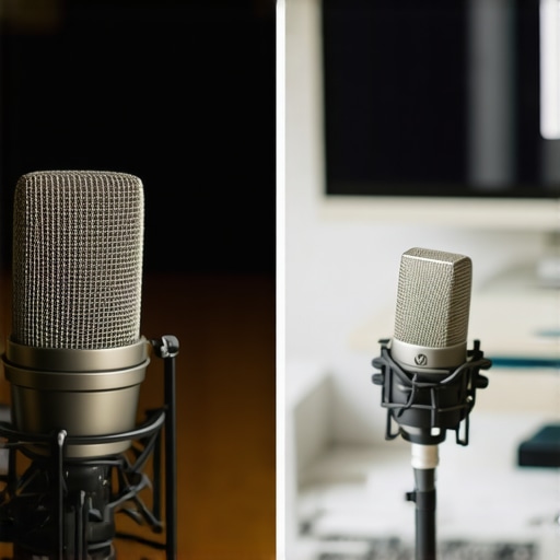A visual comparison of dynamic and condenser microphone placement in a home studio environment.