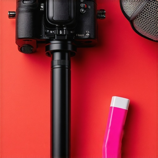 Creator cleaning camera battery contacts with an eraser on an organized desk