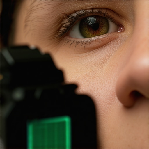 Mirrorless camera screen showing flexible spot autofocus locked on a person's eye in a studio.