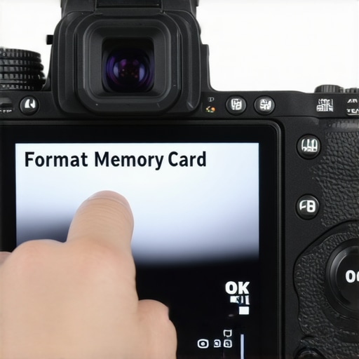 Close up of a camera screen showing the format menu option for SD cards