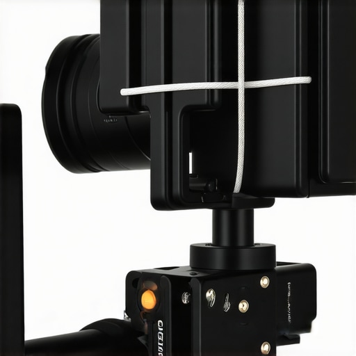 A close-up demonstration of using a zip tie on a camera cage to secure an HDMI cable loop for signal stability.