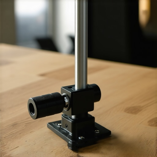 Close-up of a professional metal desk mount for creator cameras and lights