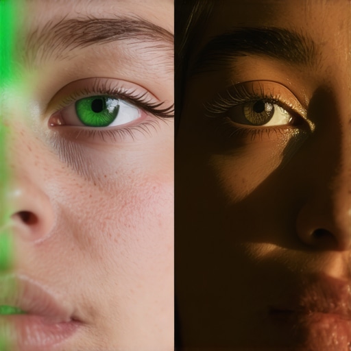 Comparison showing how high CRI light improves skin tones in a video creator setup.