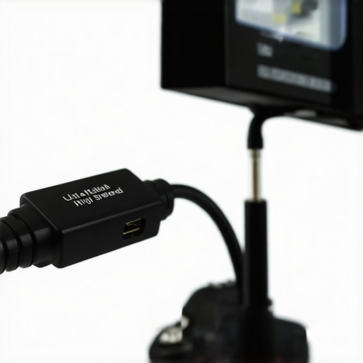 Close-up of a certified ultra high speed HDMI cable connected to a camera